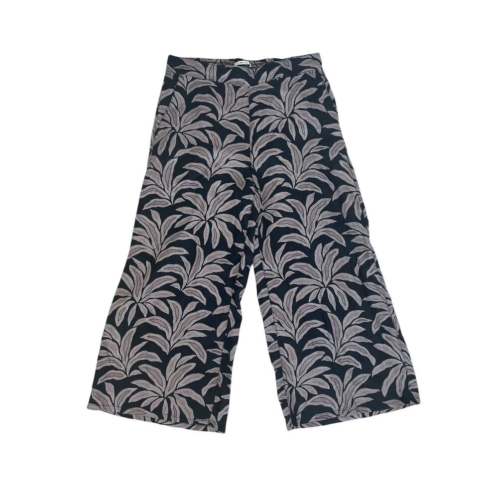 Rachel Zoe 100% Linen Palm Leaf Wide Leg Cropped Pants Sz Large Resort Vacation